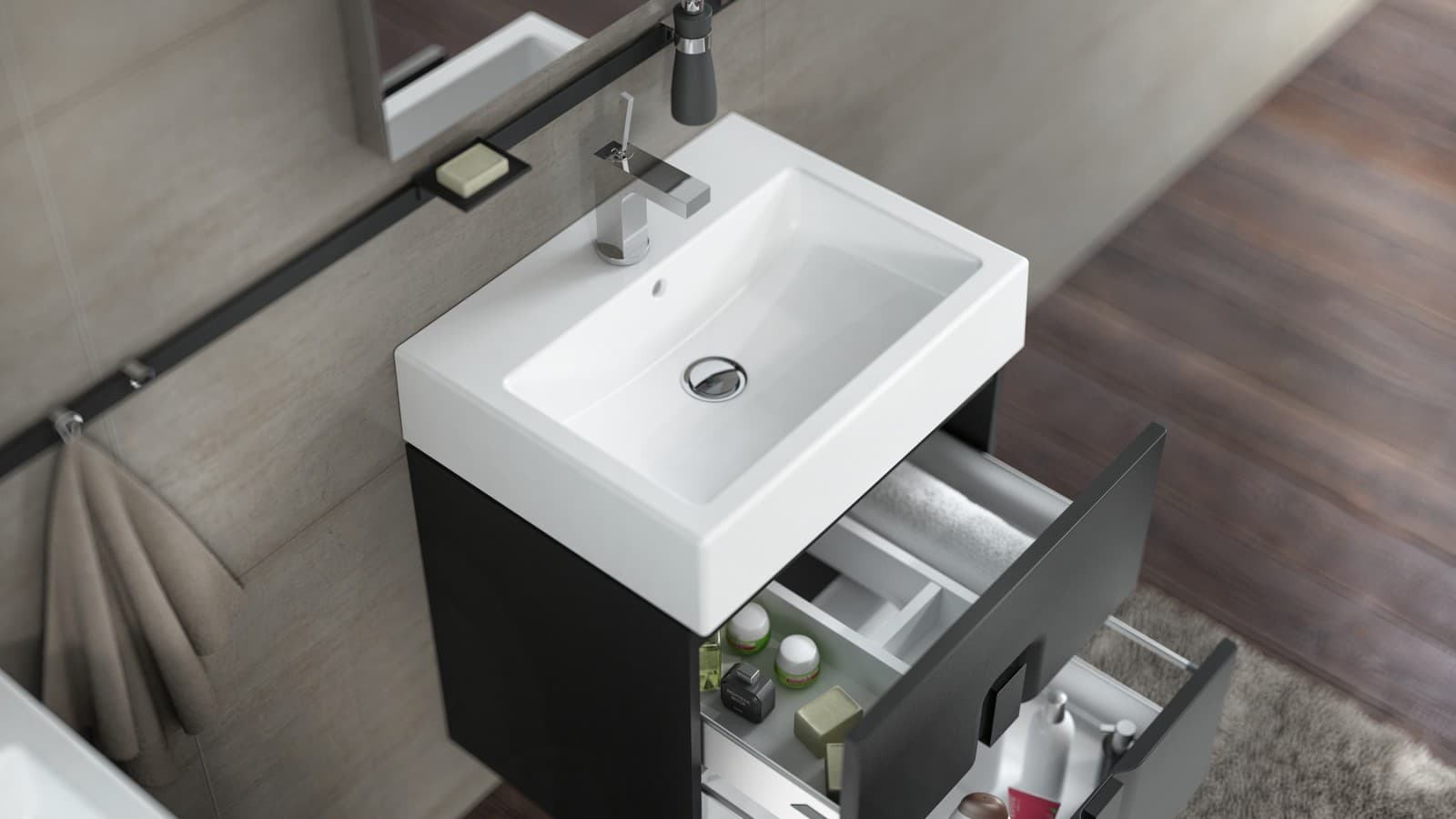 Umywalka z szafką szarą marki Koło z serii Twins Umywalka z szafką szarą marki Koło z serii Twins